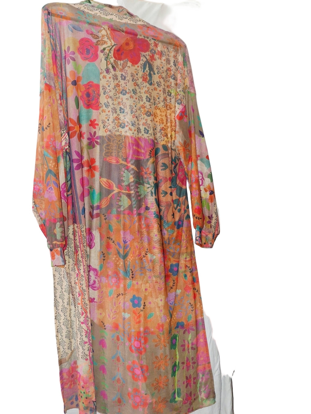 NATURAL LIFE Sheer Floral Boho Kimono Button Front Overlay Dress Sz XL Nwt - Picture 2 of 4